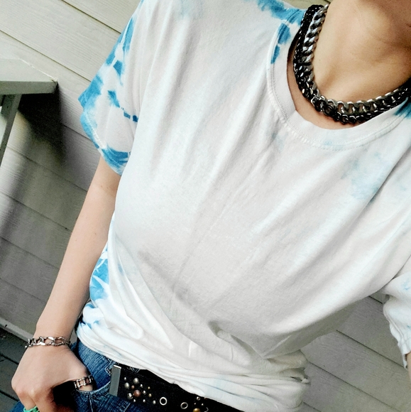 OOAK Cotton Tie Dye T-shirt White/Dark Blue - Picture 4 of 15